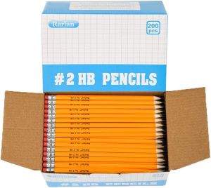 Rarlan Wood-Cased # 2 HB Pencils Pre-sharpened 200 Count Bulk Pack Classroom Pencils with Erasers for School and Teacher Supplies Writing Drawing and Sketching Back to School