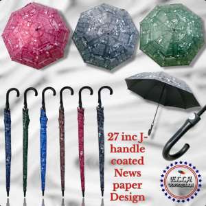 (ELLA SHOP) 27 inches J-handle printed coated (newspaper) design high quality auto/open umbrella
