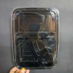 1 PAK 50 pcs Mika Bento Sekat 4 Hitam Warna Hitam Bento PET Tray Catering Tutup ECER