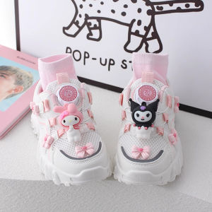Christmas gifts Halloween Hello Kitty Girls Cartoon Twist Button Sneakers Sanrio Kuromi Spring Autumn New Anime Kawaii  Mesh Shoes kids Soft Bottom Shoes