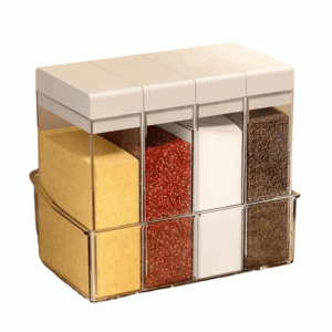 KECTTIO Double Hole Seasoning Spices Box 4 in 1 Clear Seasoning Storage Box Lightweight Leak-proof Spices Container Set Kitchen Supplies