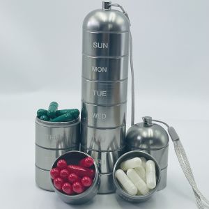 Metal Moisture Proof Weekly Pill Organizer Travel Hiking 7 Day Pill Box Case Waterproof Large Compartment to Hold Pills Vitamins