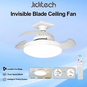 Jiditech Invisible Blade Fan 53cm Ceiling Fan With Light E27 Ceiling Light Fan 3 Blades Ceiling Fan With Light Remote Control