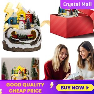 COD [Free Shipping] Decorative Resin Garden Statues with Lights Christmas Scene Figurines for Holiday Celebration