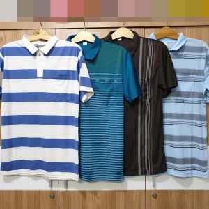 [COMBO 3 ÁO] Áo Thun Nam Trung Niên Có Túi Cổ Trụ Tay Ngắn Họa Tiết Kẻ Sọc Chất Thun Mỏng Mát