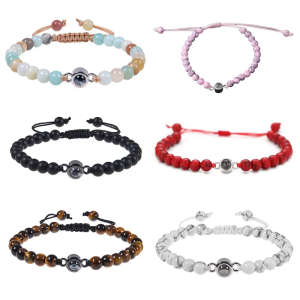 Romance Projection Bracelet Featuring 100 Languages Crystals Mattes Stone Designs for Couples and Special Occasion