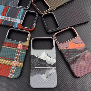2026 New Plaid Mountain Case for iPhone 15 16 17 Pro Max Magnets Charging Back Cover Camera Lens Protection Phone Shell