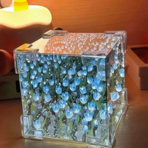 Magic Cube Tulip Night Light DIY Tulip Flower Sea Mirror Lamp Decorative Gifts for Birthday Holiday