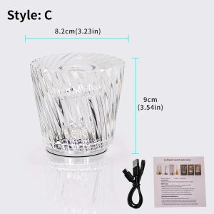 Crystal LED Table Lamp USB Rechargeable Cordless Bedside Night Light 3 Brightness Levels Diamond Acrylic Desk Lamp for Bedroom Restaurant Bar Decor Lighting Lamps