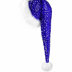 HUNIU Solid Color Sequin Christmas Hat Long Plush Xmas Cap Festive Party shiny Santa Claus Hat Adults
