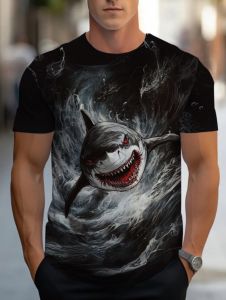 Fun Summer Mens 3D Marine Animals Printed T-Shirts Short Sleeved Tees Tops Crew Neck Casual Breathable Fashion Mens Clothing