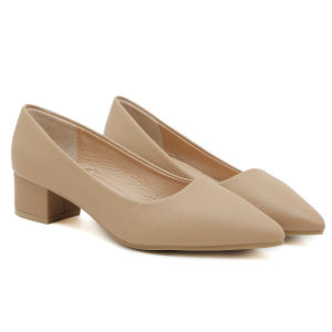 【JS】Korean 1icnh Leather Women Pointed Toe Block Heels Office Work Shoes