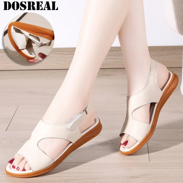 DOSREAL Flat Sandals For Women Leather Korean Style Summer Women Shoes  Black White Soft Sole Lady Shoes Women Flats Heels Sandals Lazada PH