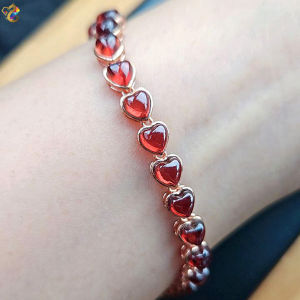 Collectors Grade Red Garnet Hearts Full S925 Silver Adjustable Chain Bracelet