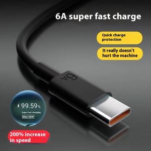 NAICHONG สายชาร์จเร็ว66W สำหรับ Huawei Xiaomi สีดำ USB ชนิด C 6A โทรศัพท์มือถือสายชาร์จ