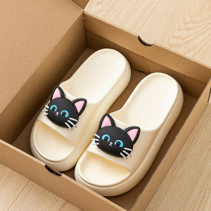 [Free Shipping] Black Cat Thick-Soled Outdoor Flip-Flops Womens High-Heeled Casual Sandals Ladies Beach Shoes Home Slippers for Women