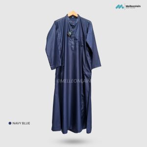 Jubah Gamis Haramain Pria Lengan Panjang Kerah Mandarin Kancing Baju Muslim Melleonlain Polyester