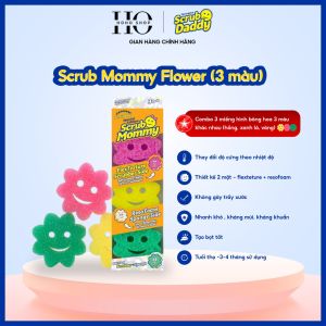 Set 3 Miếng Bọt Biển Rửa Chén Bông Hoa Chống Trầy Xước Chống Mùi Hai Mặt Đa Năng Scrub Mommy