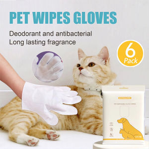 Pet Cleaning Gloves Wipes 6PCS Pet Dry Wash Gloves Disposable Cat Dog Portable Gloves Wet Wipe Quick Decontamination Gloves