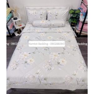 ✅ƯU ĐÃI LỚN🍁 Trọn bộ chăn ga lụa tencel 60S cao cấp siêu mát thoáng bộ 5 4 món gồm mền chần bông đủ size Nệm Tốt