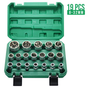 Mata Shock 1/2 Inch 6PT 19 Pcs Ukuran 8-32MM Tools Mata Kunci Socket Bahan Baja CRV Set Box - 6768