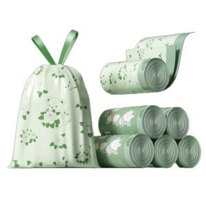 100Pcs Camellia Tear-free Trash Bag Thick Portable Garbage Bag Kitchen Waste Drawstring Garbage Affordable Package 加厚免撕垃圾袋 山茶花抽绳塑料袋