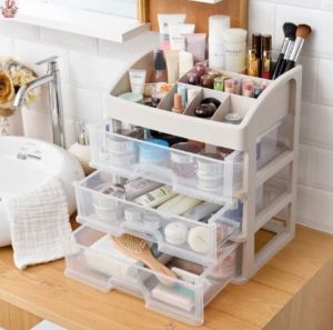 Rak Kosmetik Multifungsi 3 Laci Warna Putih dengan Penyimpanan Serbaguna