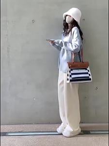 Beibei Velvet Fleece-Lined Pants for Women Autumn and Winter Warm Straight-Leg Slimming Pants Off-White Versatile Sweatpants Casual Long Pants