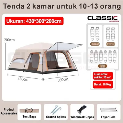 TENDA CAMPING KAPASITAS 8-12 ORANG TENDAUNG OUTDOOR DAN INDOOR TENDA OTOMATIS TENDA CAMPING OUTDOOR 2 RUANGAN TENDA GLAMPING WATERPROOF LUXURY BESAR AUTOMATIC KELUARGA TENDA KEBUTUHAN SEMALAM YANG LIAR AKSESS TENDA-Bumi Langkah