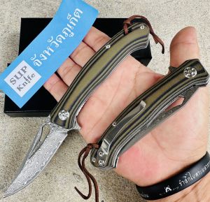 มีดพับดามัสกัส GT958D-G10  แกนกลางใบมีด VG10 ด้ามจับวัสดุG10 อุปกรณ์ตั้งแคมป์ เดินป่า เครื่องมืออเนกประสงค์