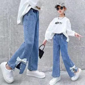 Fashion Spring 5-12 Years Kid Jeans Casual Loose High Waist Wide Leg Girls Long Pants