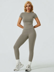 2026 Hot Sale [ Shipped from China ] European and American style tight-fitting quick-dry high-waisted butt-lifting short-sleeved long-pants yoga outfit set for womens fitness and Pilates training B3