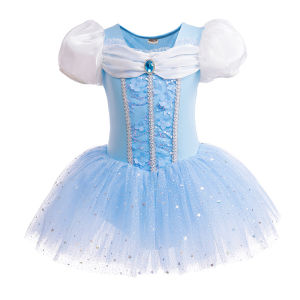 2-8 Years Girls Ballet Dance Clothes Snow Frozen Princess Long Hair Skirt tutu Belle Princess Dress Cosplay Casual Baby Girl Twins Birthday Party Blue Skirt