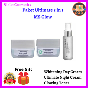[PAKET 3 IN 1] Paket Ultimate MS Glow 3 in 1 / Ultimate Series MS Glow / Glowing Toner Ms Glow + Whitening Day Cream Ms Glow + Ultimate Night Cream Ms Glow (Tanpa Facial Wash) / Toner / Ms Glow