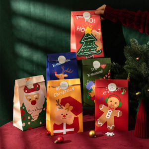 SG (6 bags +6 Stickers) set Christmas gift bags Paper flat Bag Party Bags Gift Bags Candy Bag