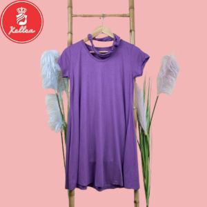 Dress Wanita One Set Bando Lengan Pendek RGB Homedress Midi Polos Bahan Adem Spandex Halus Tebal & Adem Warna Ungu Mustard Dusty - XELLEA