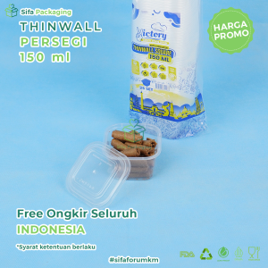 Thinwall Persegi + Tutup 150ml Kotak Makanan Wadah Plastik Thinwall Square Tempat Kue Snack Food Container isi 25 pcs