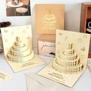 EQUOMT Folding 3D Birthday Card with Envelope Handmade Happy Birthday Card Creative Paper Pop-Up Greeting Card Birthday Party