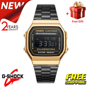 【2YEARS WARRANTY】Original G Shock Vintage Stainless Steel Strap Digital Watch for Men Sport Digital Classic Square Watch Shockproof and Waterproof Wrist Watches with 2 Year Warranty A168WEGB-1B