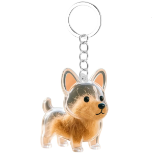 Miniature Dog Figurine Keychain With Builts In Pet Hair Collector Clear Cats Furs Storage Box Keyring Memorial Keepsakes