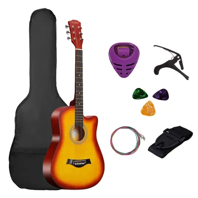 38inch Acoustic Guitar Beginner Kit Basswood Panel with Matte Finish Acoustic Guitar for Beginners
