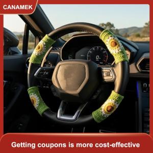【CANAMEK 】 Crochet Steering Wheel Cover Handmade Knitted Soft Fabric Non Slip Comfortable Universal Car Interior Use