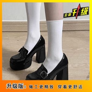 [Free Shipping] Waterproof Platform Versatile Square-Toe Flats New Spring Collection JK Uniform Shoes High-Heeled Patent Leather Shoes
