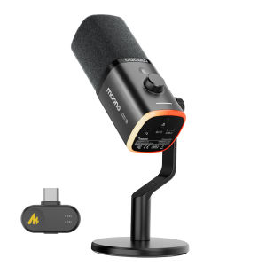 MAONO PD100W Wireless/USB Microphone PC Gaming Mic with One-Click Noise ReductionMute ButtonCustom RGB 3.5mm Headphone Jack Desktop Dynamic Streaming Mic for RecordingPodcasting Black