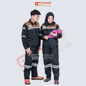 Pakaian Kerja Seragam Proyek Stelan warna Hitam Coklat