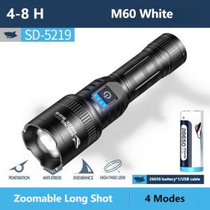 Smilingshark Đèn pin mạnh mẽ sd5219 Đèn pin M60 6000 Lumens Đèn pin Led siêu sáng 4 chế độ có thể sạc qua USB có thể phóng to Cắm Trại Ngoài trời chống nước đèn đi bộ đường dài