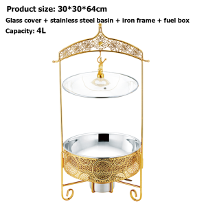 XINHONG Buffet Stove Stainless Steel Luxury Designer Food Warmer Chafing Dish Gold Plated Dome Round Hanging Glass Cover Chafing Dishes