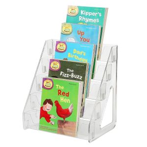GONUUWGL 5 Tier Acrylic Book Display Rack DIY Detachable Badge Display Holder Simple Ladder Type Greeting Card Storage Rack Home Use