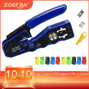 ZoeRax RJ45 Crimp Tool Pass Through Crimper Cutter for Cat6a Cat6 Cat5 Cat5e 8P8C Modular Connector Ethernet All-in-one Wire Tool