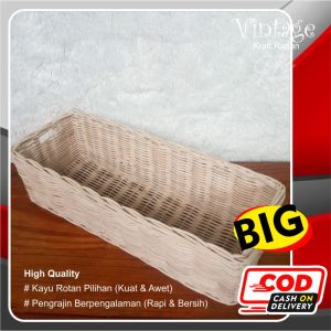 KERANJANG ROTAN / RATTAN BALOK / PERSEGI PANJANG WARNA NATURAL uk. 40×15x12 cm